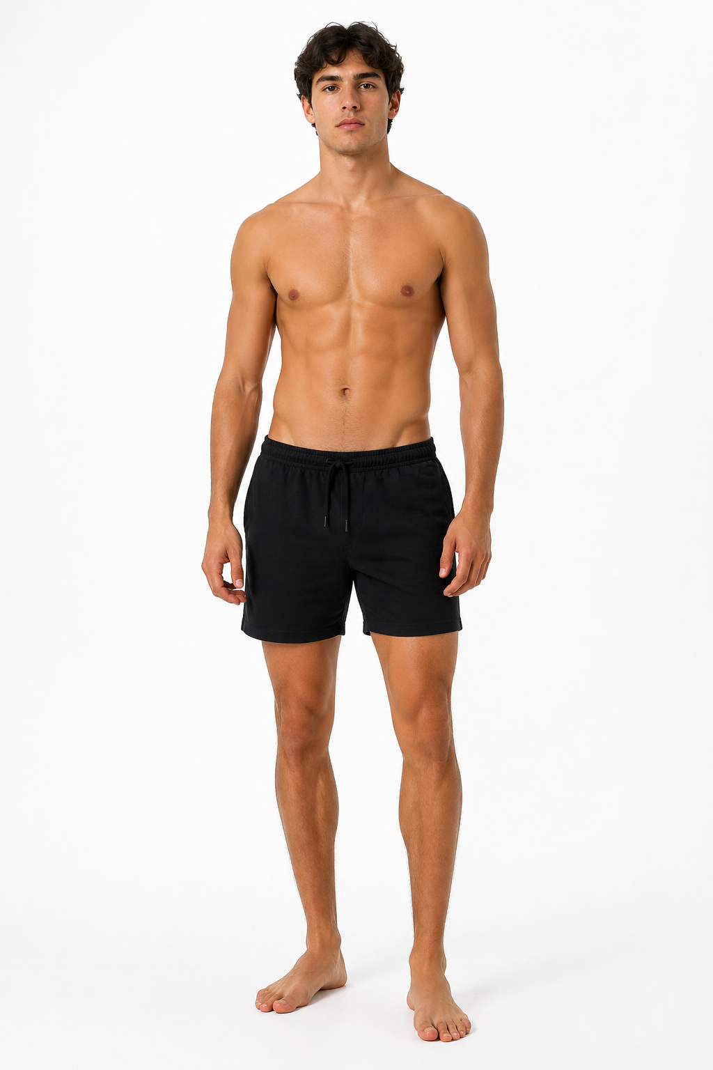 Before — model in plain shorts.